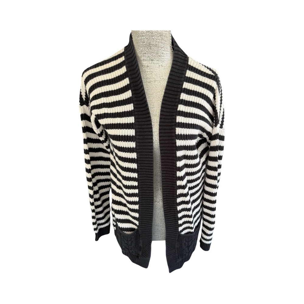 Express Black & White Striped Cardigan Sweater – Size Small